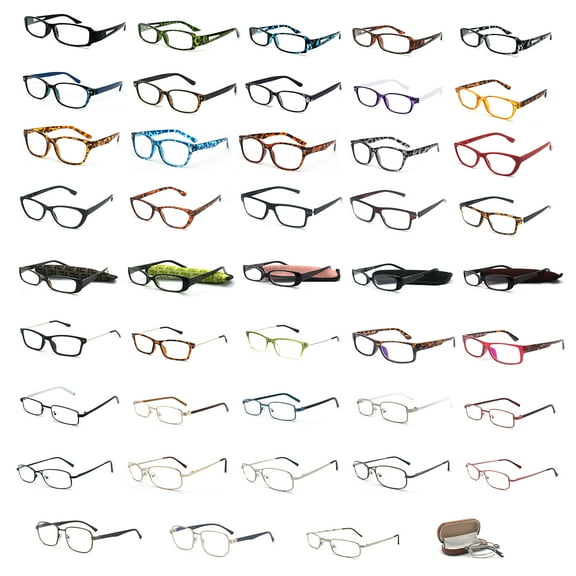 Assorted Styles Unisex Reading Glasses Wholesale Lot of 12 Pairs Plastic and Metal Frame Reader, 1.25