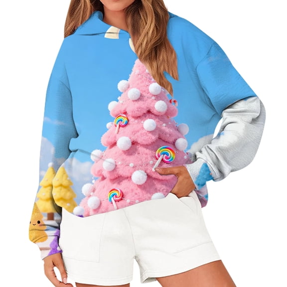 JWSVBF Hoodies for Women Xmas Christmas Sweatshirts for Women Vintage Women's Tops Crew Neck Essential Hoodie Pink1