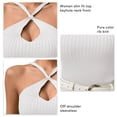 thumbnail image 3 of Women Summer Knitted Top Off Shoulder Cross Halter Neck Sleeveless Keyhole Front Rib Knit Summer Camisole, 3 of 5