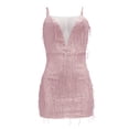 thumbnail image 3 of ManxiVoo Homecoming Dresses Women's Deep V Tassel Sling Wrap Hip Sequin Mid Length Dress Fall Dresses for Women 2023 Pink M, 3 of 5