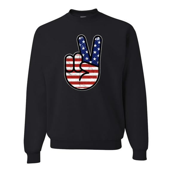 Wild Bobby USA Flag Peace Sign Hand Unisex Crewneck Sweatshirt