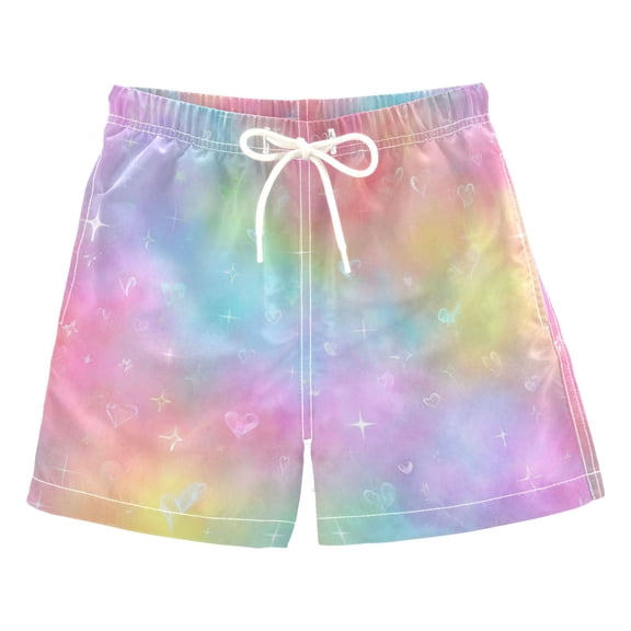 Kids' Beach Pants Comfortable Swim Trunks Pastel Rainbow Tie-dye Shorts for Pool Vacation and Lounge Wear 2T