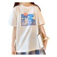 thumbnail image 1 of Women Style Kawaii Fashion Pastel Gothic Clothes Soft Crewneck Cartoon Bunny with Balloon Print T-Shirt TEE TOP, 1 of 8