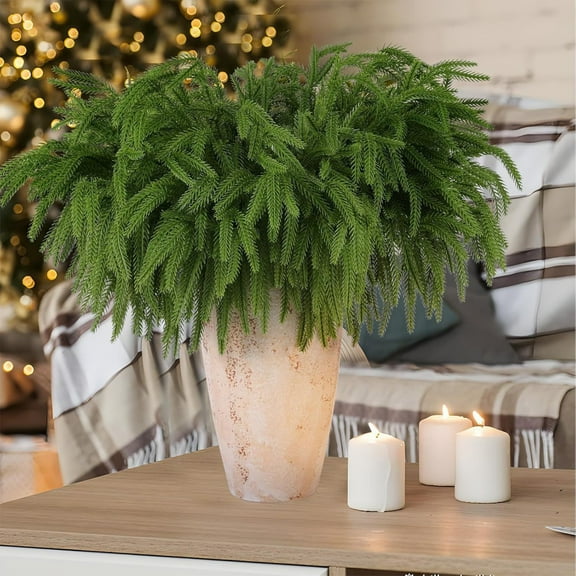 TOPRenddon 17.7in Christmas Norfolk Pine Branches, Norfolk Pine Artificial Christmas Branches DIY Crafts Faux Christmas Norfolk Pine Branches for Xmas Indoor Outdoor Home Decor 1pcs