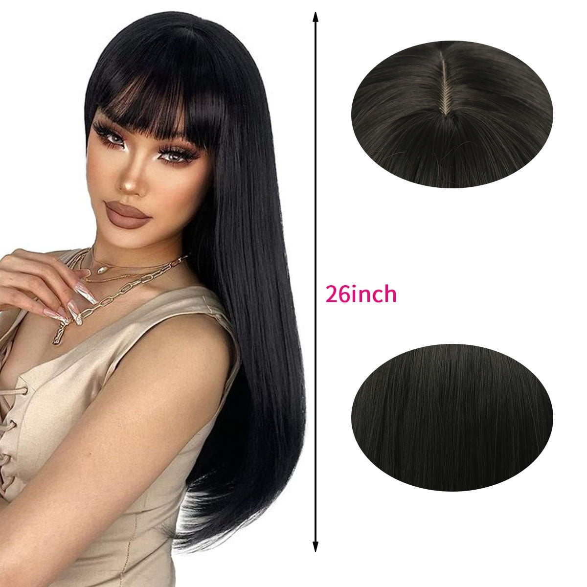 European and American style long straight hair with bangs wig, high temperature silk full head wig, fashionable inward curl hairstyle G924