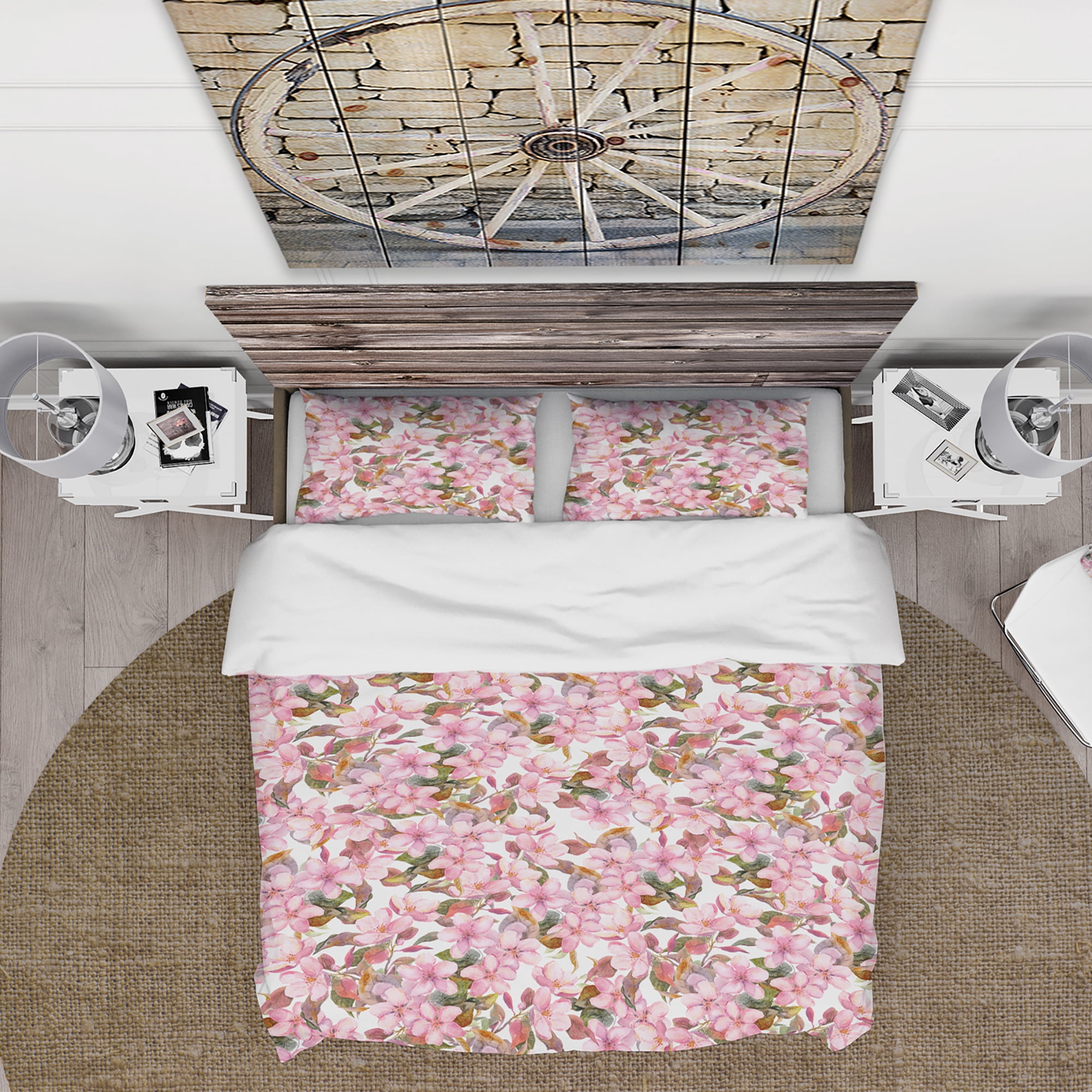 Designart 'Pink Blossoming Tropical Flowers' Abstract Duvet Cover Set