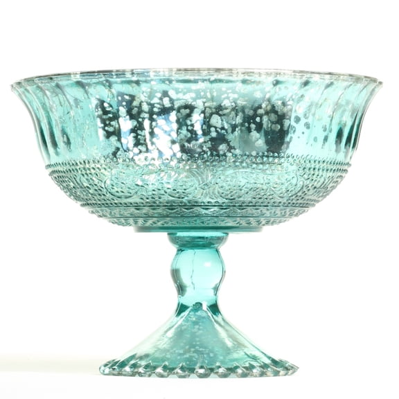 Koyal Wholesale 7-Inch Aqua Blue Glass Compote Bowl Pedestal Flower Bowl Centerpiece