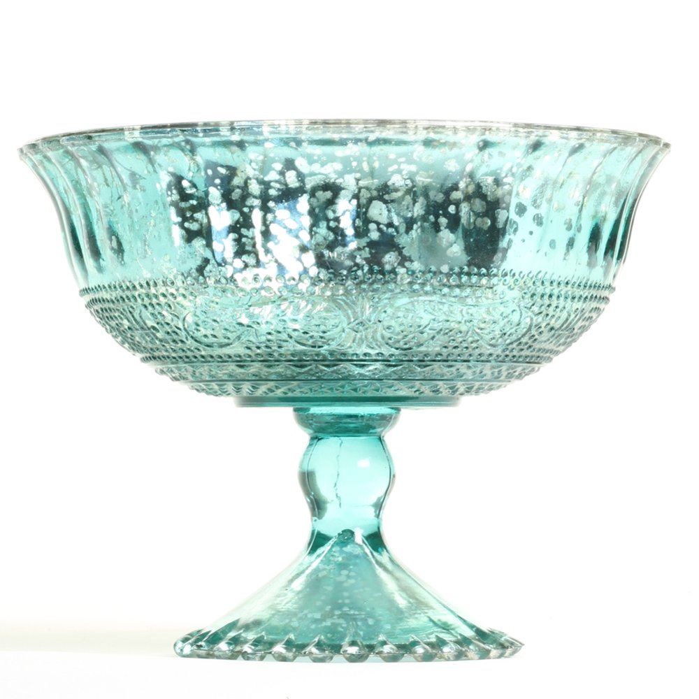 Koyal Wholesale 7Inch Aqua Blue Glass Compote Bowl Pedestal Flower