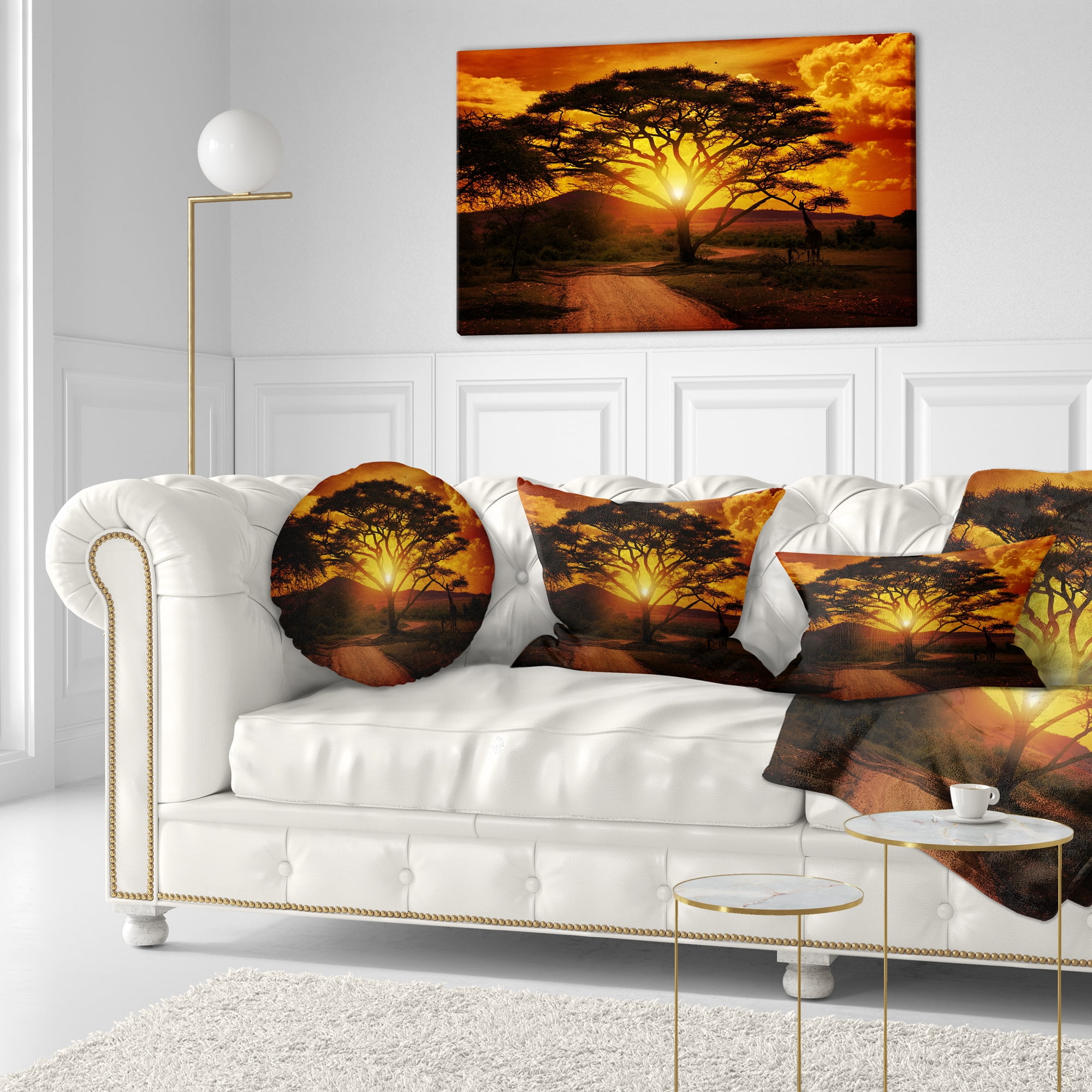 Designart African Sunset with Lonely Tree - African Landscape Printed Throw Pillow - 12x20