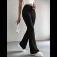 thumbnail image 4 of Pantalones Anchos de Pierna para Mujer, de Cintura Alta, para Estar en Casa, con Cintura Elástica, para Otoño e Invierno, Informales, de Punto Negro L, 4 of 10