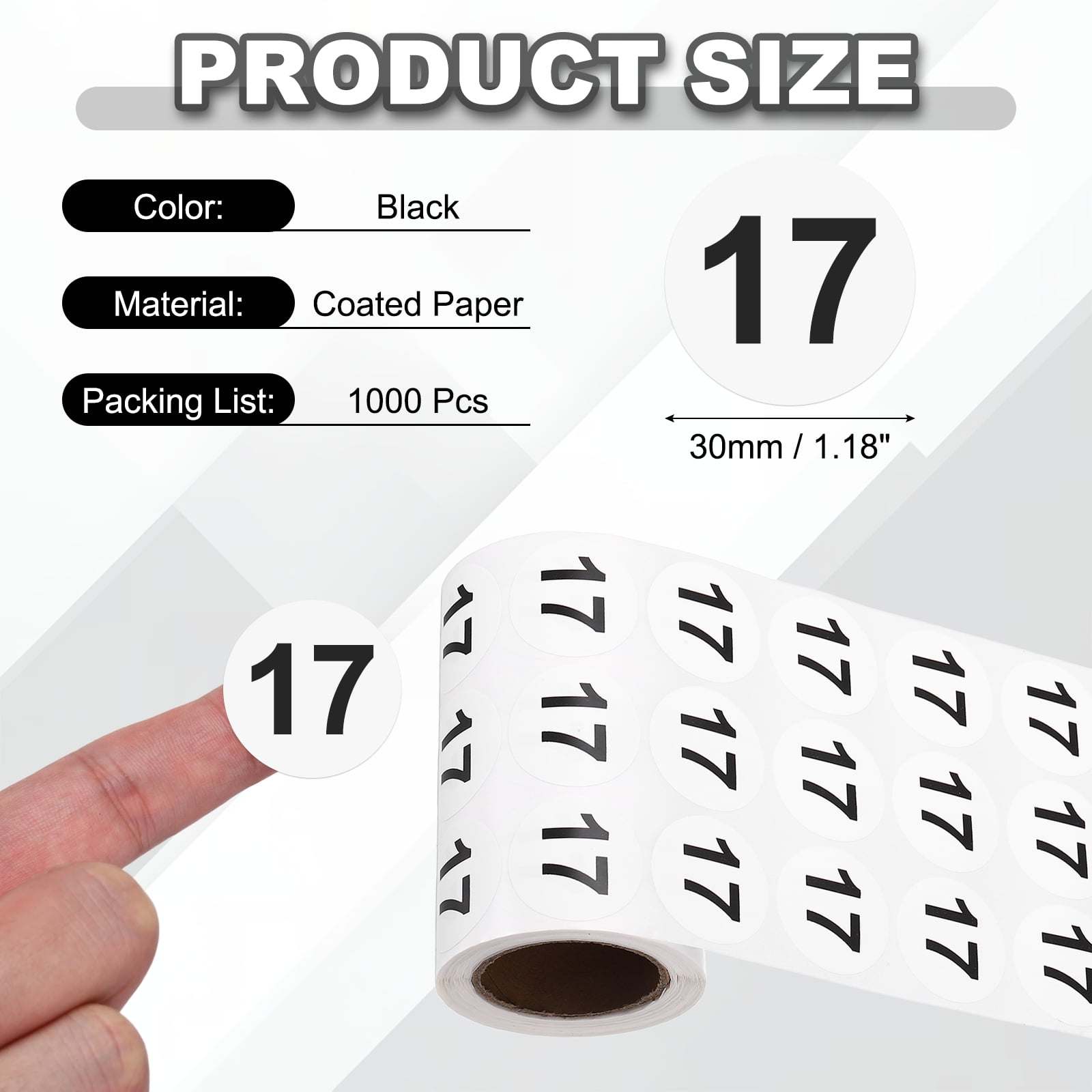 Uxcell 1000pcs 1.2" Number Stickers, Number 17 Sticker Numbers Labels Round Small Vinyl Self Adhesive Label Circle Decals 1 Roll Dots for Photo Album Poster Organize Inventory, Black