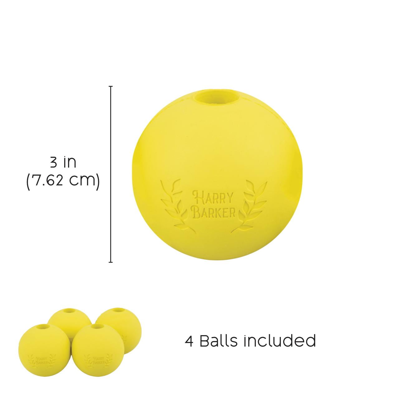 Harry Barker Durable All-Natural Rubber Balls for Dogs 3" Rubber Balls, Yellow, 4 Pack Set