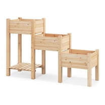 Raised Garden Bed 3-Tier Wooden Elevated Planter, Outdoor Vegetable Flowers, Drainage, Natural Wood