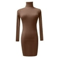 thumbnail image 4 of WTXUE Robe à Manches Longues, Robe Chandail Tricotée à Col Roulé pour Femmes Automne Hiver à Manches Longues, Robe Brune, Brun G, 4 of 4
