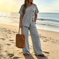 thumbnail image 6 of VBVC Women's 2 Piece Asymmetrical Button Pants Sets , Casual Summer Loose Matching Outfits For Women , Ladies' Short Sleeve Tunic Suit Sets with Pockets,Gray,S-3XL, 6 of 8