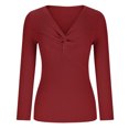 thumbnail image 4 of HAiming Women's Long Sleeve Knitted Jumper Slim Trendy V Neck Knot Pullover Tops 2025 Fall Winter Casual Sweater, 4 of 8