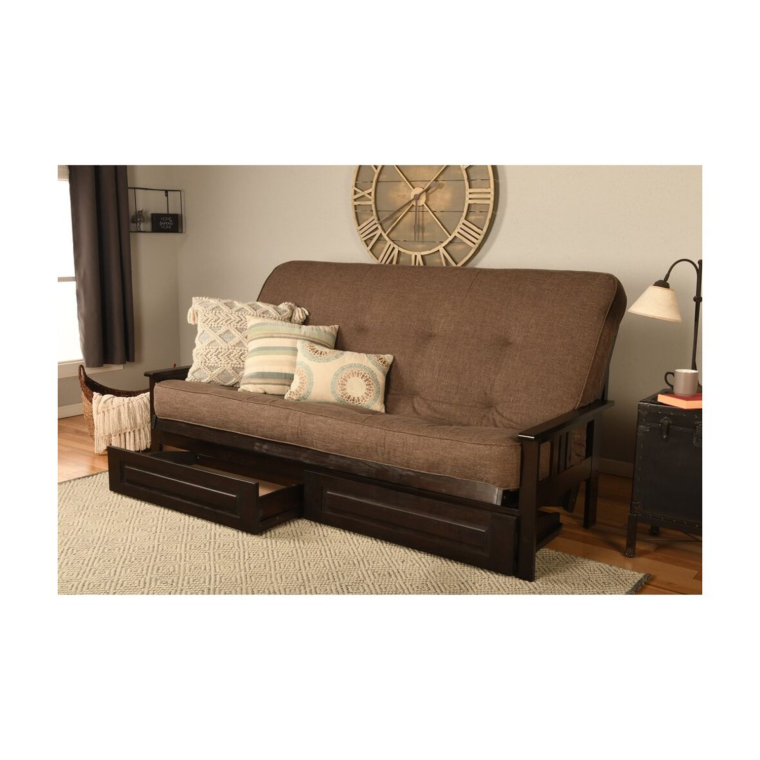 Homestock Nordic Haven Queen-Size Futon Mattress with Linen Cocoa Fabric Cover, 80"L x 60"W x 8"H, Foam, Innerspring and Cotton