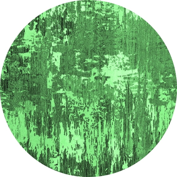 Ahgly Company Indoor Round Abstract Emerald Green Modern Area Rugs, 3' Round