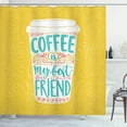 thumbnail image 1 of Saying Shower Curtain, Coffee is My Best Friend Funny Message with Hand Drawn Coffee Cup, Fabric Bathroom Set with Hooks, 69W X 70L Inches, Pink Earth Yellow, by Ambesonne, 1 of 3
