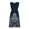 thumbnail image 5 of Women's Casual Sleeveless Midi A-Line Dress Crew Neck Abstract Geometric Print High Waisted Empire Waist Flare Swing Dress Breathable Flowy Summer Daily Wear Office Apparel, 5 of 7