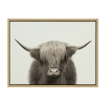 Kate and Laurel Sylvie Hey Dude Highland Cow Color Framed Linen Textured Canvas Wall Art by The Creative Bunch Studio, 18x24 Natural, Decorative Cow Art for Wall