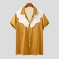 thumbnail image 2 of YLSDY Men's Vintage Colorblock Printed Shirt Casual Short Sleeve Button Down Retro Shirts Summer Fashion Sport Beach Tops Yellow L, 2 of 5