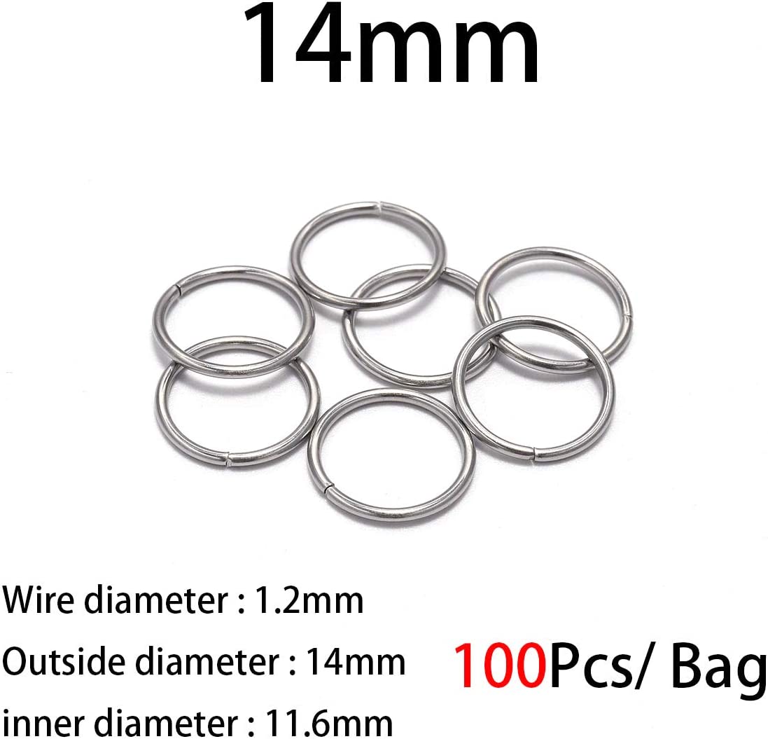 100pcs/lot 14mm Stainless Steel Open Jump Rings Split Rings Connector for Jewelry Making Findings Accessories Supplies 14 Sizes (1.2 x 14mm-100pcs)