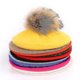 thumbnail image 1 of Invierno Elegante, Piel de Mapache, Boina con Pompones, Gorro Capblue-1254, 1 of 4