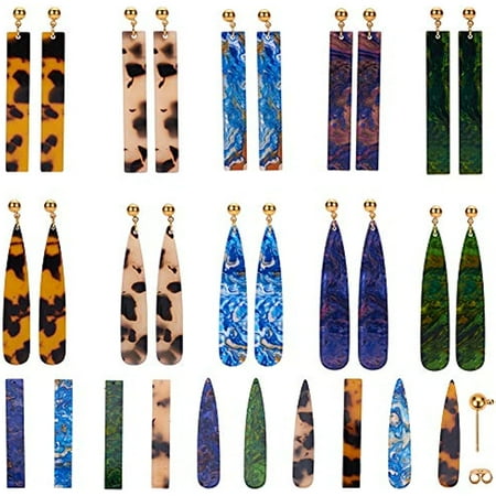 1 Box DIY 10 Pairs Leopard Print Rectangle Resin Drop Earrings Making Kit with Ear Stud Nuts Acrylic Drop Dangle DIY Crafting Earring Jewelry Makings Supplies for Women Beginners