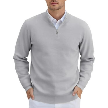 Mens Quarter Zip Pullover Slim Fit Lightweight Knit Pullover Sweaters Casual Polo Sweater