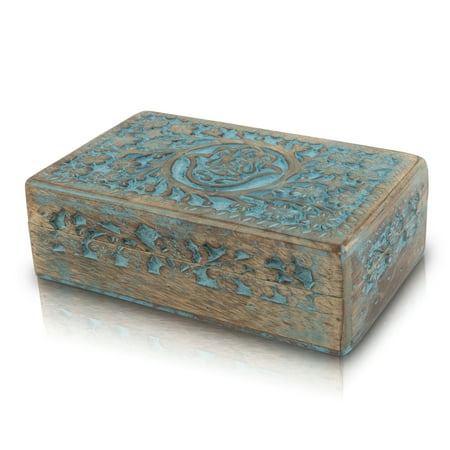 Great Birthday Gifts Handmade Decorative Wooden Jewelry Box Hamsa Hand Carving Jewelry Organizer Keepsake Box Treasure Chest Trinket Holder Watch Box Storage Lock Box 8 x 5 Inches Housewarming Gift