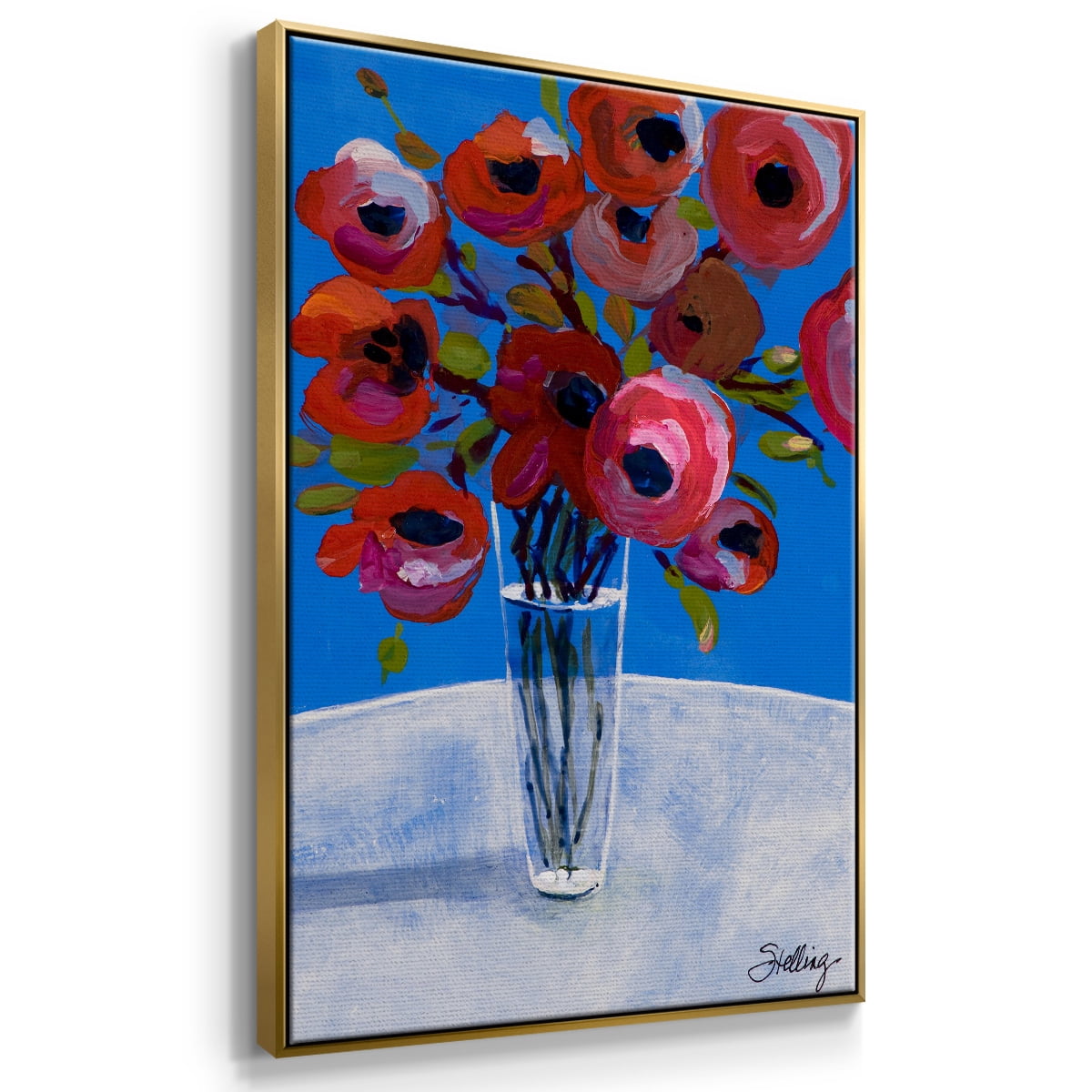 Poppies Framed Premium Gallery Wrapped Canvas - Ready to Hang - 17 x 25 - Gold Floating Frame