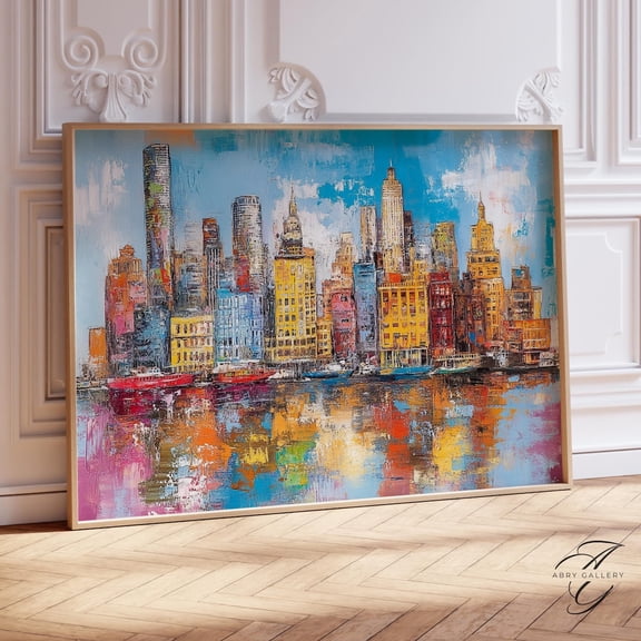 Colorful New York City Skyline Poster: Abstract Urban Wall Art, Unframed Poster Size 8x12
