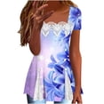 thumbnail image 3 of BiZtdJrK My Orders Placed By Me Womens Cutout Lace Tees Shirts Summer Casual Square Neck Short Sleeve Blouses Shirt Fashion Floral Print Pullover Beach Tops Purple L, 3 of 8