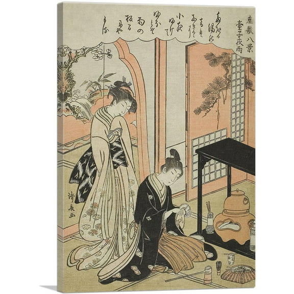 ARTCANVAS Night Rain Of The Tea Stand Canvas Art Print by Torii Kiyonaga - Size: 26" x 18" (0.75" Deep)