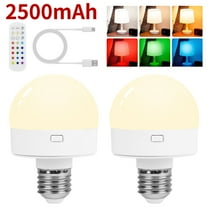 Rechargeable Battery Operated Light Bulb with Remote Control 2 Packs, 2500mAh 350LM Dimmable Detachable LED Bulb with 15 Colors Selectable & 3 Timer, Wireless Puck Light Bulb for Wall Sconce