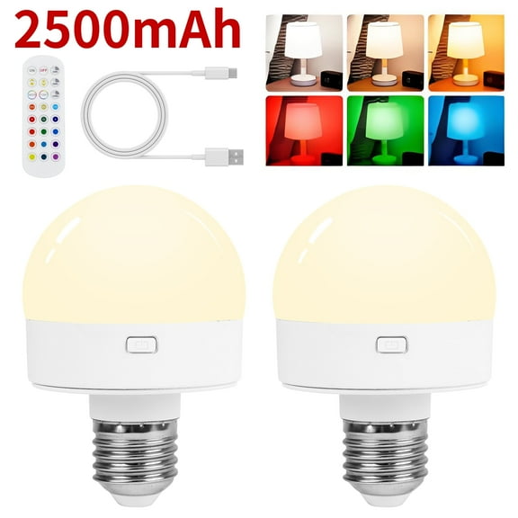 Rechargeable Battery Operated Light Bulb with Remote Control 2 Packs, 2500mAh 350LM Dimmable Detachable LED Bulb with 15 Colors Selectable & 3 Timer, Wireless Puck Light Bulb for Wall Sconce