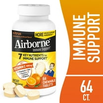 Airborne 1000mg Vitamin C Immune Support Chewable Tablets, Multivitamin Supplement, Citrus Flavor, 64 ct