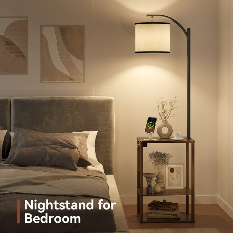 SUNMORY Floor Lamp with Table, 3-Tier Shelves, USB Port