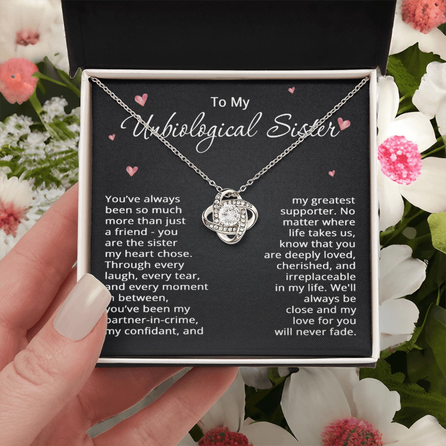 To My Unbiological Sister Necklace for Women Best Friend Gifts for Christmas Bestie Birthday Step Sister Gift for Her Bonus Sister Friendship BFF Sister-in-Law Gift