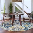 thumbnail image 5 of 6ft Washable Round Rug, Boho Non-Slip Circle Area Rug for Living Room Bedroom, Abstract Retro Floral Yellow Blue Ethnic Style Farmhouse Indoor Floor Mat for Home Decor, 5 of 9