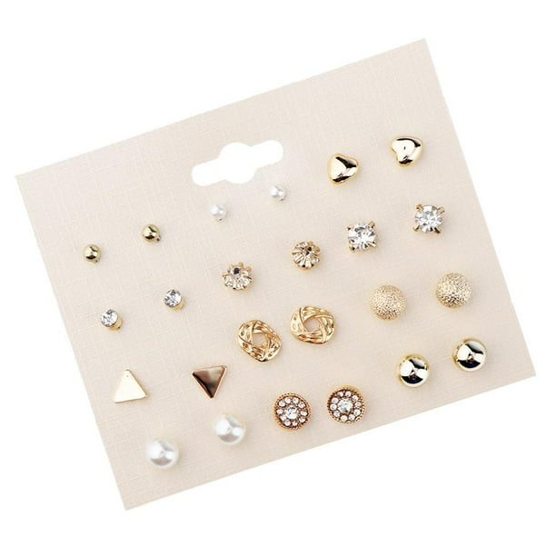 Juego de Aretes de Cristal Sunnimix para Mujer y Niña Oro