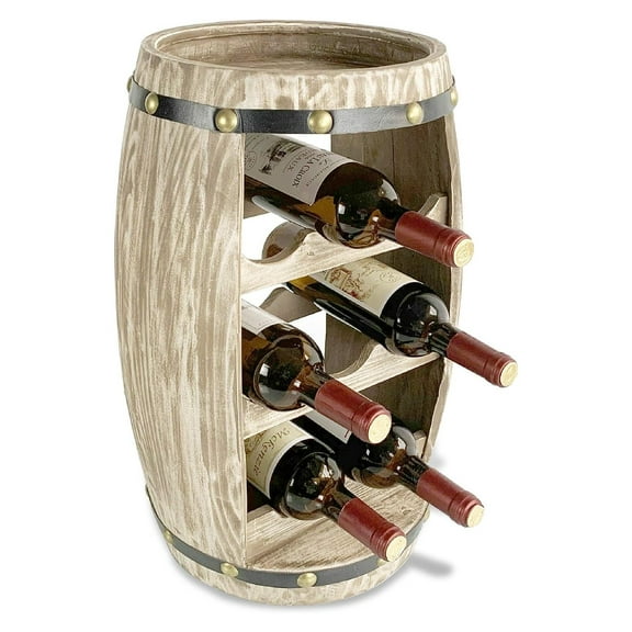 CintBllTer Modern Alexander Wine Rack - Freestanding Wooden Barrel Wine Holder for 8 Wine Bottles, Bottle Rack Floor Stand, Rustic Countertop Wine Storage Shelf Organizer for Wine Bar & Home Décor