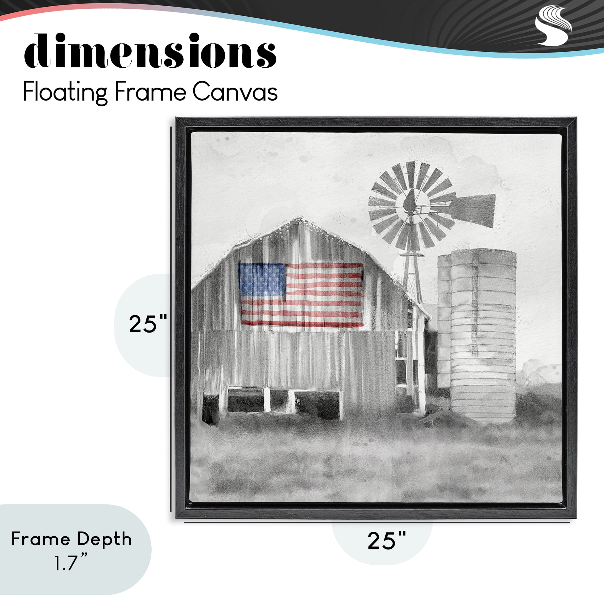 Stupell Industries Grandfather's Barn with Flag Black Framed Floater Canvas Wall Art, design by Kim Allen