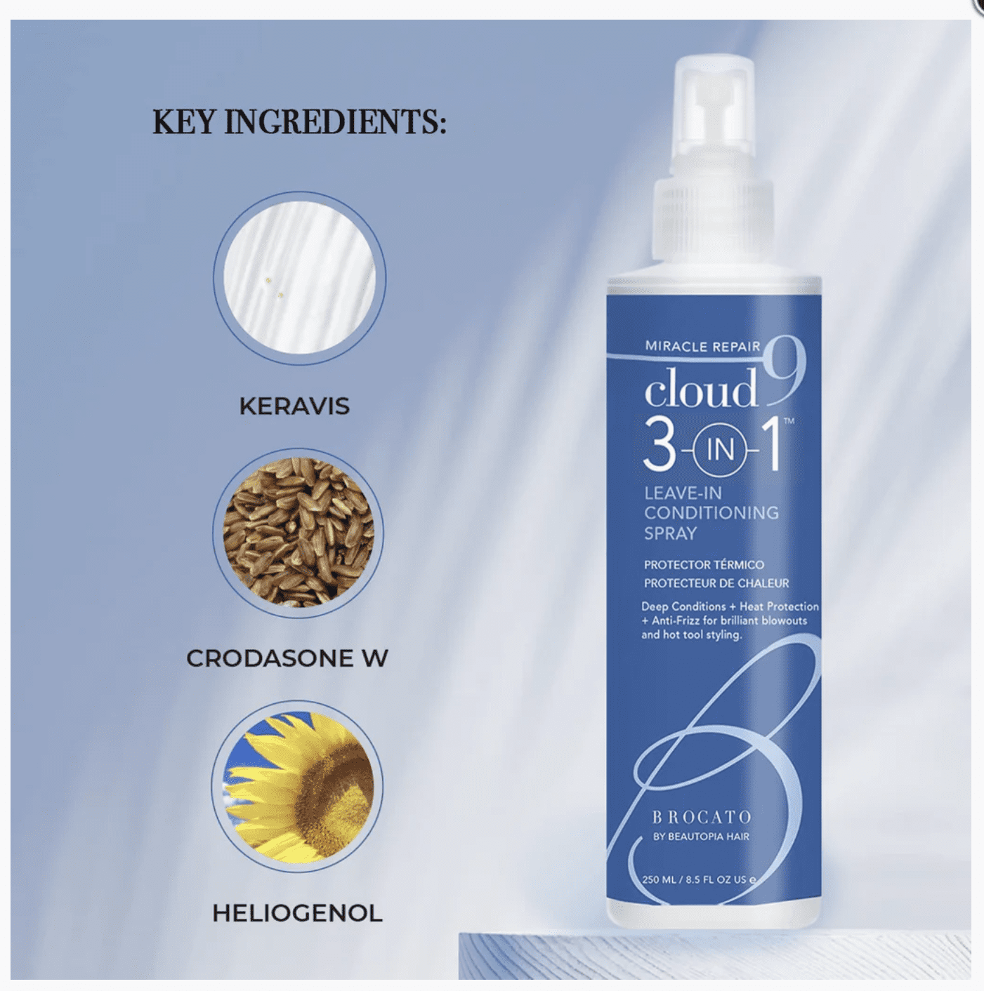 Brocato Cloud 9 Miracle Repair 3-IN-1  Heat Protection & Anti-Frizz Leave-in Conditioner, Cucumber