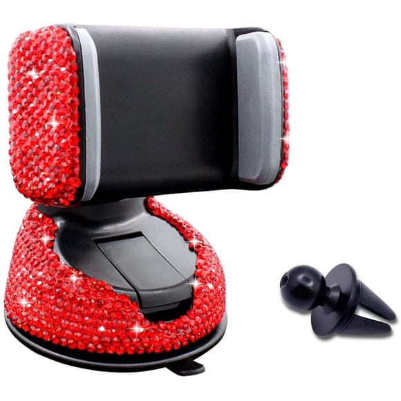Bling Support de Téléphone pour Voiture avec Strass Support de Tableau de Bord Pare-Brise Réglable pour Écran GPS Facile à Visualiser Compatible avec iPhone 5 6s 7 8s 9 10 SE TP XR S20 - Rouge