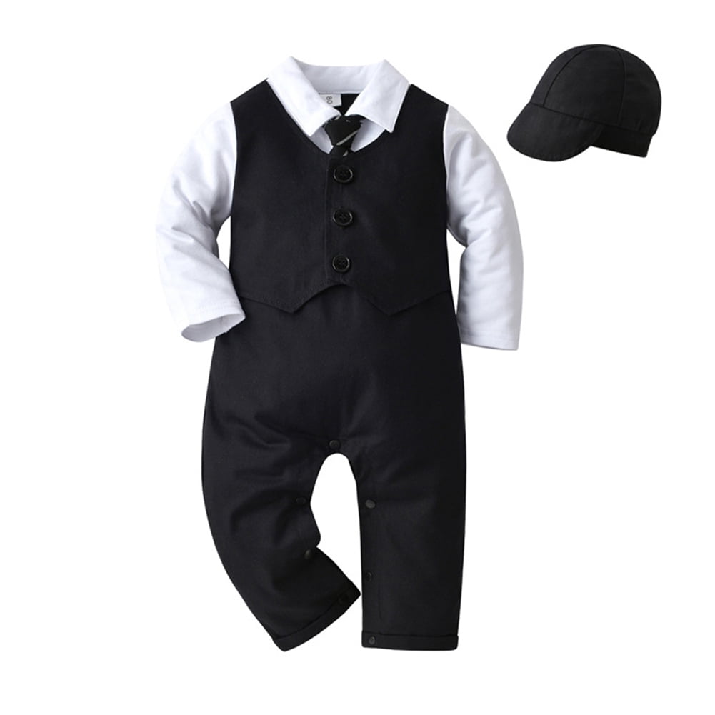 FYMNSI Baby Boy Formal Suit Infant Tuxedo Long Sleeve Gentleman Dress Jumpsuit Overall Romper