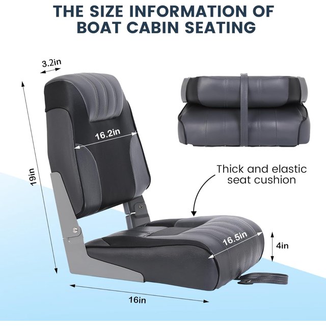 OUYAWEI 2 Pack Folding Boat Seats Low Back Fishing Thickened Sponge Padding Weather-Resistant Captain Chairs for Cruises Speedboat