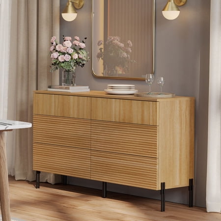 WAMPAT Mid-Century Modern Chest of Drawers Wood Double Dresser for Bedroom Living Room Hallway Pop-up Drawers Oak