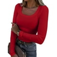 thumbnail image 1 of HSHDLDF Womens Long Sleeve Scoop Neck Ribbed Knit Fitted Casual Tops Tee Slim Basic Shirts, 1 of 7